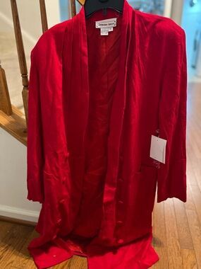 Vintage Red Open-Front Satin Trench Dress/Duster Look